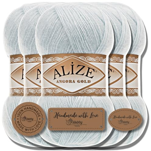 Hobby YARN Alize 5 x 100 g Angora guld turkisk premium ull tunn mohair av ny ull babyull som stickgarn handstickat garn, enfärgad, uni Yarn (Winter Sky | 514)