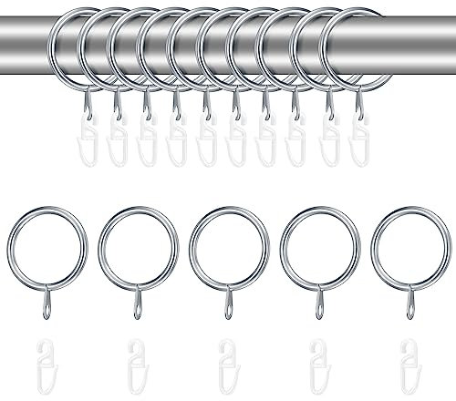 24 Pezzi Argento Anelli per Tende in Metallo, Anelli per Appendere e Ganci per Tende in Plastica, Anelli Gancio per Tende 30mm Diametro Interno per Appendere Tende da Doccia per Aste per Tende
