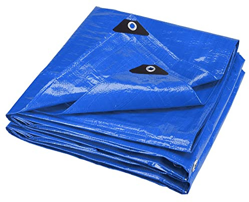 ANSIO Tarpaulin 4m x 4m Water-resistant Tarp with Reinforced Eyelets - Blue | Multipurpose Groundsheet, Cover for Camping, Garden, Storage, DIY Projects with UV Protection, Weatherproof & Frost-Resistant