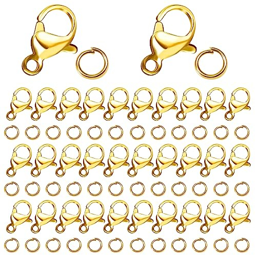 TOAOB 200 Pezzi Chiusure per Braccialetti Kit e Anelli Aperti di Salto Chiusura a Moschettone Ganci per Collane Gioielli Bigiotteria Portachiavi Fai Da Te Oro Tono