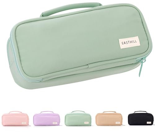 EASTHILL große Kapazität Federmäppchen Pen Pouch Organizer Canvas Bleistift Tasche mit Griff Schulbedarf für Mädchen-Grün