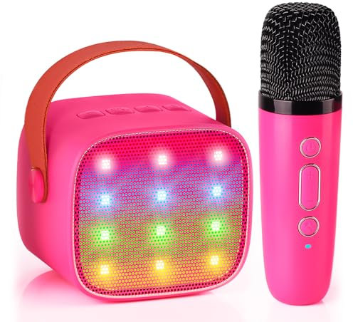 Barn karaoke-maskin, senaste karaoke mikrofon barn, presenter till flickor pojkar, mini Bluetooth-högtalare gåva flickor röstdistorsionsleksak för 3 4 5 6 7 8 9 10 (magenta)