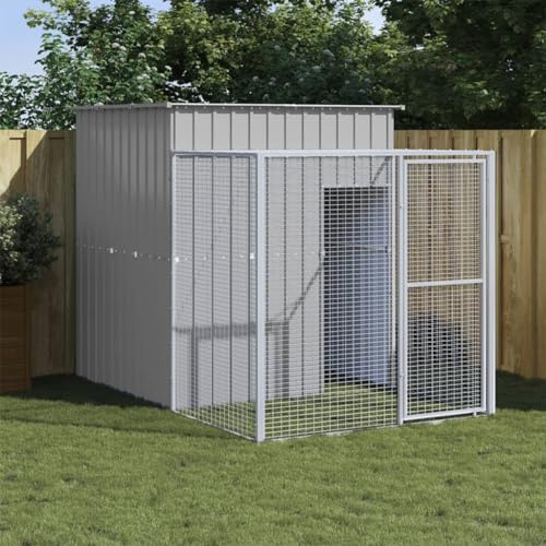 BAZZI Casetta per Cani da Esterno Box Cani Esterno Cuccia Cane Esterno Recinto per Cani in Acciaio Zincato Grigio Chiaro 165x251x181 cm