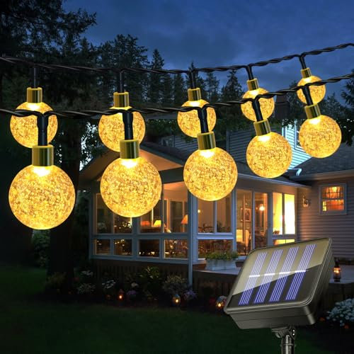 Solar Fairy Lights Outdoor, 8M/26Ft 30 LED Solar String Lights Waterproof, 8 Mode Solar Powered Crystal Ball Indoor/Outdoor Decorative Garden Lights for Patio, Yard, Party, Christmas (Warm White)