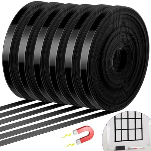 Saypacck Lot de 6 rouleaux de ruban magnétique fin pour tableau blanc, 1 cm x 10 m, ruban décoratif pour salle de classe, bureau, accessoires d'art (noir)