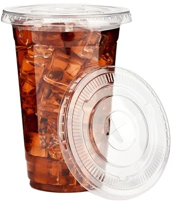 YEEHAW 16 oz 100 Pack Disposable Iced Coffee Cups with Lids, Clear Plastic Cups with Lids, Cold Crystal Drink Cup for Party
