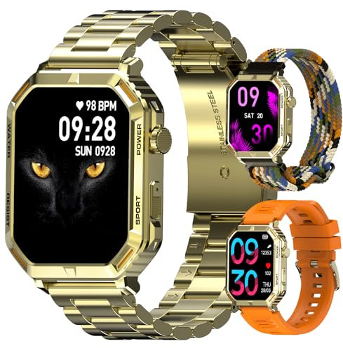 Homailida Montre Connectée Homme, avec Téléphone, écran HD 1.95'', 100+ Modes Sportifs, Smartwatch Homme, Comptage de Pas, Mesure de Distance, Fonction FR Cardiaque, Compatible Android/iOS, Doré