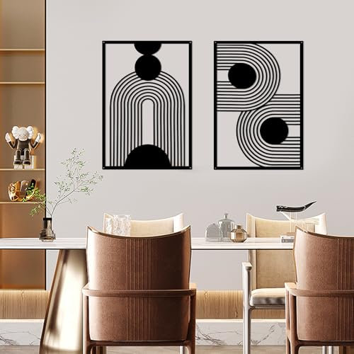 YiYa 2 Stück Metall Wanddekoration Metall Geometrische Wanddekoration Schwarzes Minimalistische Vertikale Abstrakte Wandkunst für Zuhause Wohnzimmer Schlafzimmer (Langform)