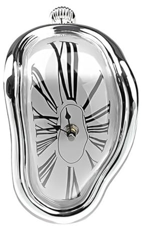 Ieron Horloge de Table déformée décorative de Style Salvador Dali, Horloge Fondue pour étagère de Bureau, Montre Abstraite argentée