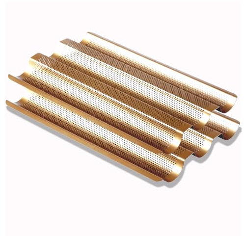 Plaque de cuisson anti-adhésive en acier carbone perforée pour baguette française (3 Baguettes set of 2)
