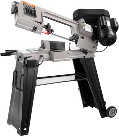 VEVOR Metallbandsäge mit Untergestell, rechteckige Schnittkapazität 10x15cm, Bügelsäge mit 550 W Motor, 0–45 ° Winkeleinstellung, variable Geschwindigkeit, für Metall, Holz und Kunststoff