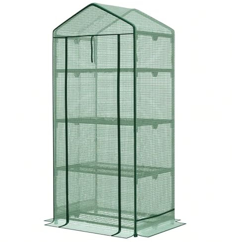 Floordirekt - Gewächshaus UV-beständig - Foliengewächshaus mit Metallablagegitter - Langlebig. Witterungsbeständiges Pflanzenhaus für Gemüse Kräuter. Blumen (49 x 69 x 160 cm Bloom 4 Etagen)