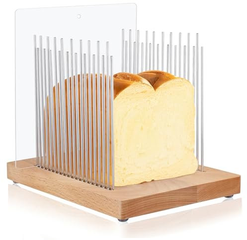 Trancheuse à pain en acier inoxydable pour pain fait maison, guide de trancheuse à pain pliable en bois avec largeur réglable, coupe-pain pour pains de boulangerie, gâteaux et bagels