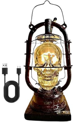 Liqzirtu Lampada gotica - luce notturna del cranio, lampada da tavolo industriale | Paralumi della gabbia in metallo, arredamento artistico antico, luci accenti a vapore per soggiorno caffetteria