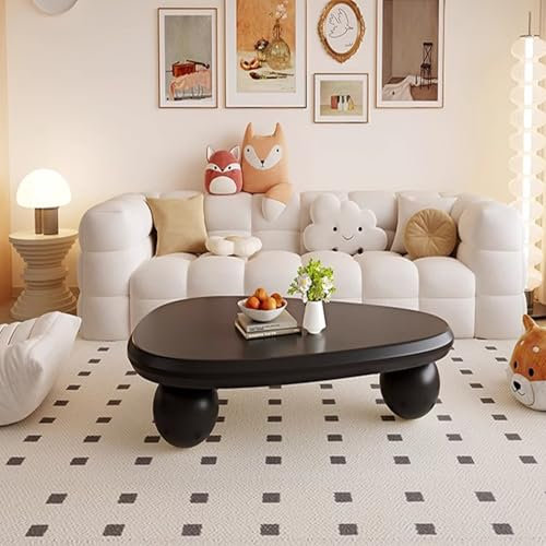 Wxnnx Ovaler Couchtisch Moderne Couchtische aus Holz Wolken-Couchtisch mit DREI Kugelbeinen, elegant für Wohnzimmer, Wohndeko,Schwarz,39.37×25.59×11.81inch