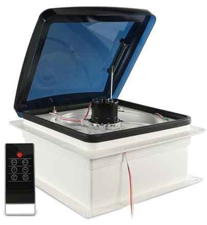Aspiratore, Ventilatore di ventilazione for camper da 14 pollici, la di scarico automatica, sfiato sul tetto con termostato e sensore pioggia, 1200/M, 10 velocità regolabili per bagno a soffitto