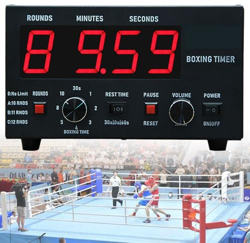 Temporizador de intervalos de boxeo clásico, temporizador de gimnasio profesional con pantalla LED, tiempo de entrenamiento y repeticiones de ciclo seleccionables, sonido ajustable, temporizador de