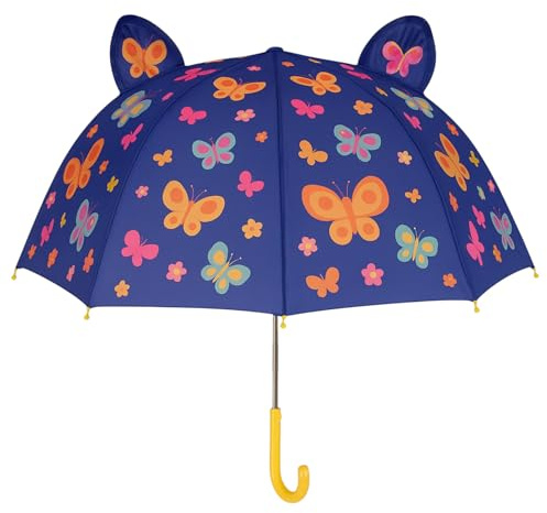 MIJOMA Parapluie pour enfant avec oreilles d'animaux 3D, design stable, ouverture manuelle, diamètre 70 cm, léger et sûr, parapluie pour enfant en polyester de qualité supérieure, Papillons
