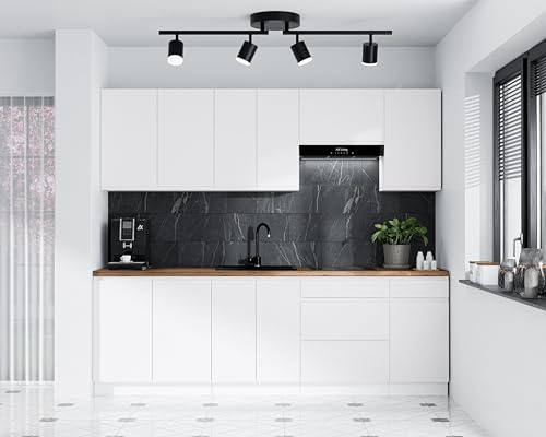 AXLIVING Aquileia Küchenzeile 240 cm – Weiß Matt mit Arbeitsplatte Eiche Artisan