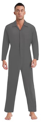 Riismen Herren Overall Langarm Arbeitsoverall Arbeitsanzug Arbeitskleidung Mit Reißverschluss Und Taschen Freizeitkleidung Clubwear Grau S