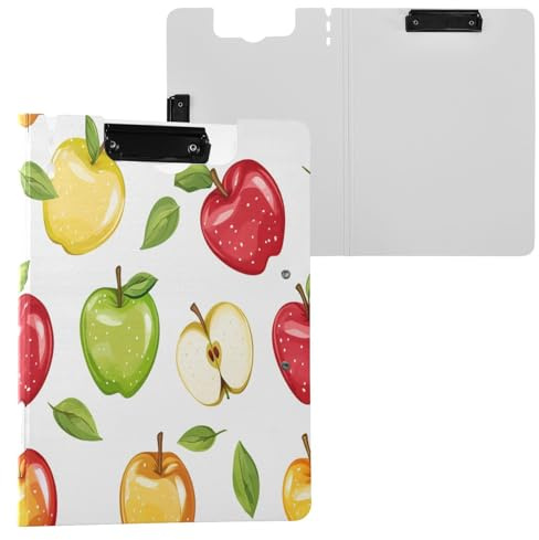 JUMBEAR Portapapeles de manzanas coloridas A4 con clips dobles, tablero plegable con tapa, organizador personal ligero adecuado para hospitales, oficina, escuela, negocios, suministros de aula