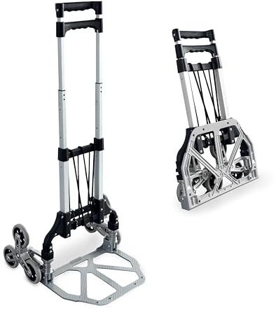 Grafner Aluminium Treppensteiger Sackkarre klappbar, sternförmige Räder, 70 kg Tragkraft, Anti-Rutsch Ladeschaufel, Expanderseil, Teleskopgriff, pannensichere Vollgummireifen, Treppen Sackkarre