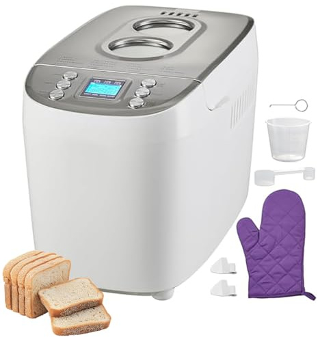 Macchina per il Pane Elettrica 15 in 1, Macchina per il Pane Digitale Programmabile, Timer 15 Ore, Teglia in Ceramica Antiaderente, Teglia in Ceramica Antiaderente Automatica per Senza Glutine white