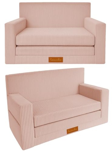 Leanbe 3in1 Kindersofa, Cord Spielsofa, Schlafsofa und Klappsofa, Personalisierbar, EU-Herstellung, (Rosa)