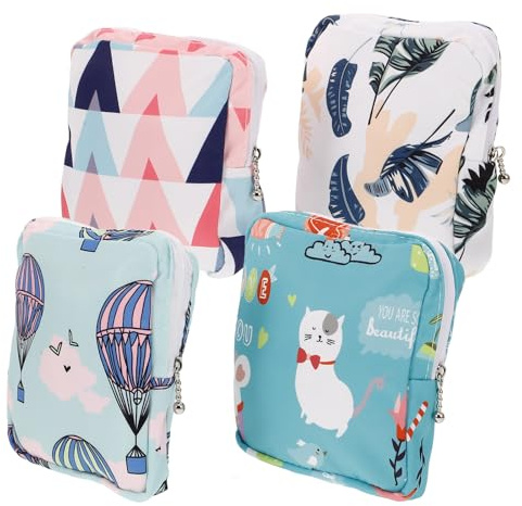 Ciieeo Bolsa para Compresas y Tampones 4 Piezas Tamaño Pequeño Algodón Colores Surtidos Almacenamiento Portátil Higiene Femenina Uso Diario Exterior Color Aleatorio