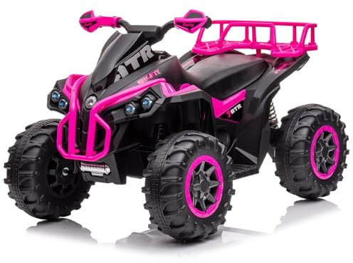 Quad eléctrico para niños 12 V – ATV 1.0 con mando a distancia, 3 velocidades, MP3/USB, luces LED, ruedas grandes, marcha adelante/atrás – Quad niño/niña 3-8 años (rosa)