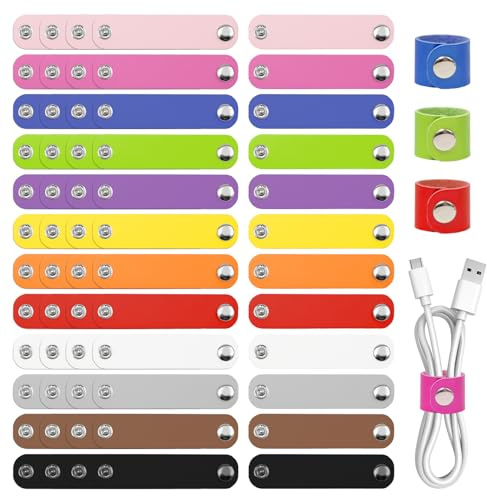 Bofanze 60 Pezzi Fascette Fermacavi Pelle Cable Management Fascette per Cavi Riutilizzabili Fascette Stringicavo Colorate Organizer per Cavi Scrivania per Cavi Auricolari, Cavi Dati
