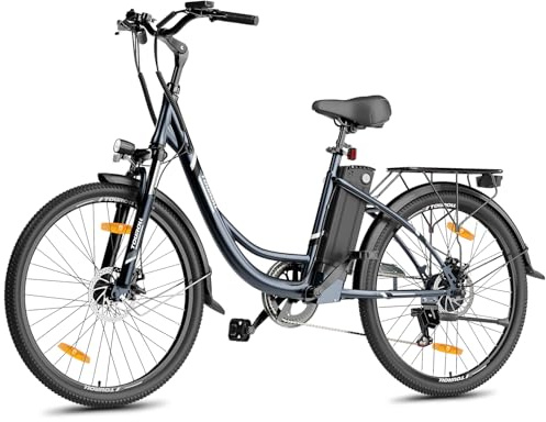 Touroll B1 Electric Bike for Adults, 26'' City Urban E-Bike, 36V 15.6Ah Removable Battery, 90Km Range, Dual Disk Brake, 7 Speed Adjustable handlebars Electric Bicycle