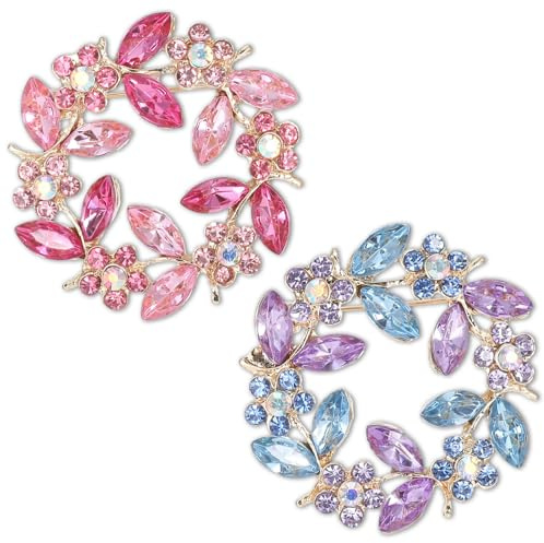 XLIUAX 2 Stück Broschen für Damen, Kristallblumen Brosche Pin Vintage Strass Elegante Broschen Schmuck Geschenk für Kleidung Damenmäntel Hochzeiten und Partys Tänze