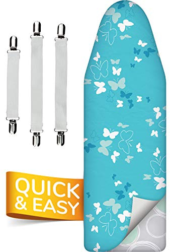 Super Soft 5 Schichten Turbo-Bügelbrettbezug 140x40, Vergleichssieger, ÖKOTEX Baumwoll-Polsterung, schneller mit Thermoreflexion, 5 Größen, EasyFit+Spanner, Made in Europe, XXL Fläche 130-140x38-45cm