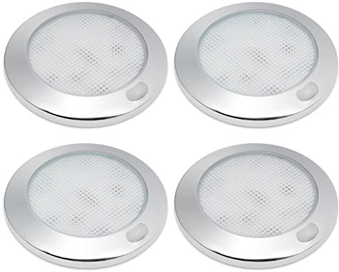 Dream Lighting 12v LED Ceiling Lights Dimmable for Campervan Caravan Motorhome Van Interior Lighting with Chrome Plated Bezel Memory Function 4X 3INCH 3000K Warm White Round Light Fixture