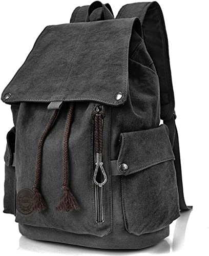 RERI Canvas Leinwand Rucksack Dunkelblau Vintage für Outdoor Camping Außflug Sports Universität Rucksack Wanderrucksack Schultasche Schulrucksack Herren Damen Mädchen Jungen Teenager Rucksäcke
