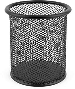 D.RECT 7613 Portapenne in Rete Metallica – Ø 91 mm – Contenitore Rotondo da Scrivania per Penne, Matite e Pennarelli – Colore Nero