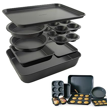 Elbee Home Set of 8 Durable Non-Stick Carbon Steel Baking Bricks for Easy Storage
