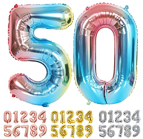 Ponmoo Foil Balloon Number 50 Gradient Blue, Giant Numbers 0 1 2 3 4 5 6 7 8 9 10-19 20-29 30-39 40-49 50-60-70-80-90-100, Large Balloons for Wedding Anniversary Birthday Party Decoration