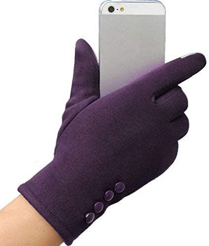 RFEGEF Femme Gants D'Hiver,Touchscreen-Handschuhe Lila Elastischer Komfortknopf Damen Soft Windproof Elegant Thermal Texting Fäustlinge Vollfinger-Outdoor-Handschuhe Für Den Herbst Winter