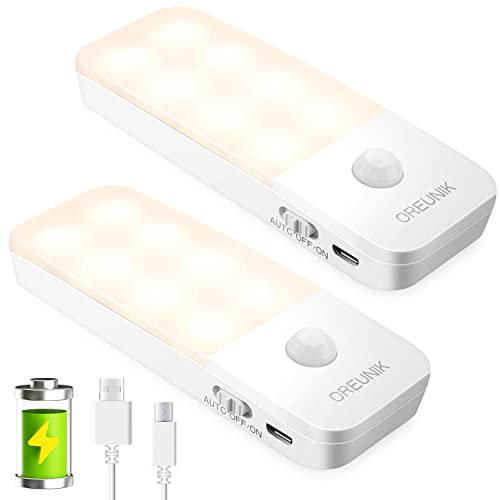 Oreunik Luce Notturna LED, Luce Armadio con Sensore di Movimento,ON/AUTO/OFF, Lampada LED Ricaricabile USB,Magnetica, per Soggiorno, Camere da Letto, Scale, Armadi, Cucine, Corridoio (2 Pezzi)