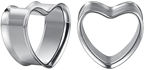 COOEAR 1 paire de manomètres en acier inoxydable pour les oreilles Bouchons de tunnels auriculaires en forme de cœur Stretchers de chair Expander 8mm à 25mm.