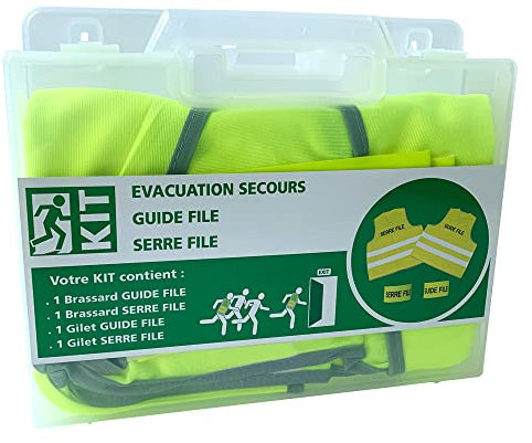 Signalétique.biz France Kit d'évacuation avec mallette et vis de fixation. Gilet et brassard Guide-file, serre-file. Valise avec fixation murale. Kit gilets et brassards -