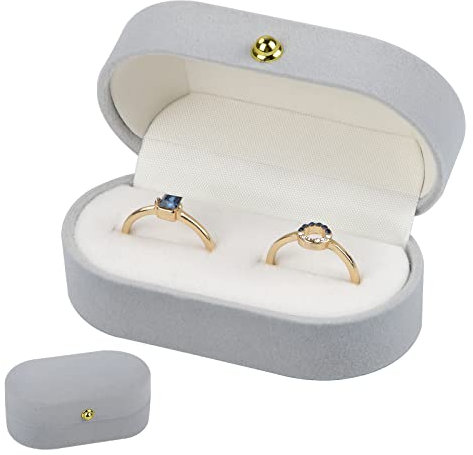 Colexy Scatola Anelli Velluto, Scatola Porta Anelli Doppio, Porta Fedi Matrimonio Con Coperchio, Cofanetto Regalo Donna Gioielli Per Matrimonio, Proposta, Sorpresa, Box Regalo Grigio Chiaro