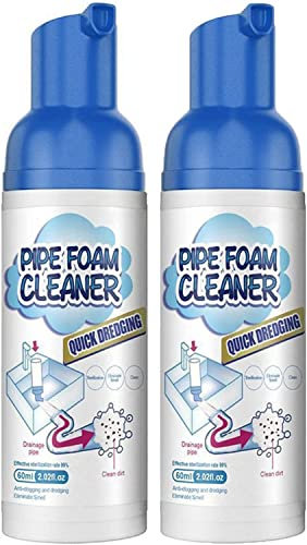 Herios, detergente in schiuma per tubi di scarico, deodorante per tubi, rimozione e intasamento dei capelli, elimina odori per WC, lavandini, vasche (2 pezzi)