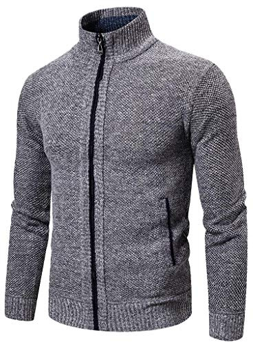 Duohropke Jersey de forro polar para hombre, cuello alto, suéter de invierno, suéter de punto vintage, suéter de punto con cremallera, suéter para hombre, sin capucha, chaqueta de invierno, chaqueta