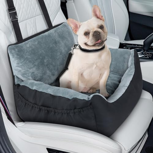 Lannvan Seggiolino Auto per Cani di Piccola Taglia, Seggiolino Auto Cane Morbido e Soffice, con Cuscino Staccabile e Lavabile, Guinzaglio di Sicurezza e Tasche Laterali Portaoggetti