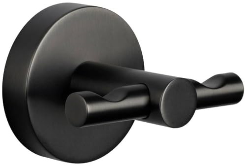 tesa MOON Gancho Autoadhesivo para Albornoz - Colgador de Metal Revestido de PVD, Cepillado en Grafito - sin Taladrar, Incluye Solución Adhesiva - 50 mm x 65 mm x 53 mm