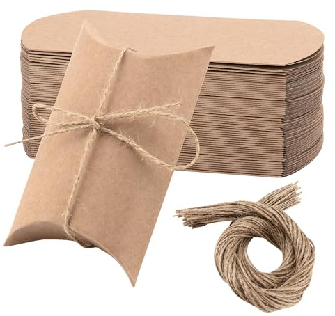 ZEONHAK 150 scatole per caramelle in carta kraft, 13 x 8,8 cm, con 150 spaghi di iuta, scatole regalo per anniversari, compleanni