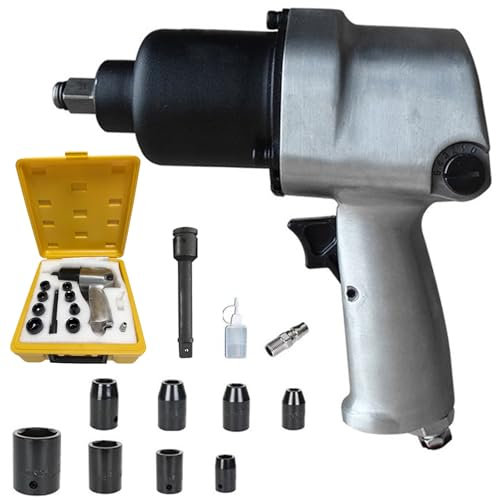 Vanwoke 1000 N.m High Torque 1/2-Inch-Drive Air Impact Wrench With 5-Mode Speed 6000Rpm Twin Hammer Impact Wrench Kit Heavy-Duty All-Metal Build With 9 Pcs Impact Sockets And Portable Cases